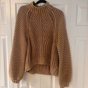 Free People Sweetheart Sweater Chunky Rib Knit Mock Neck Pullover